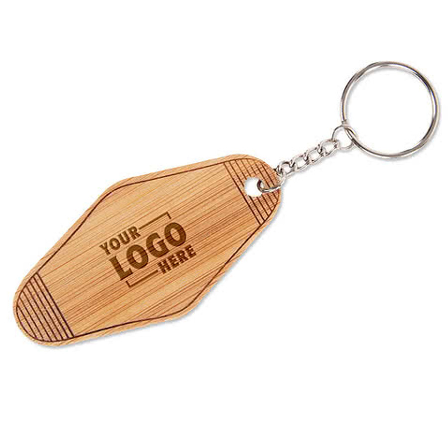 Laser Engraved Bamboo Motel Style Keychain in Bamboo