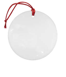 Full Color Round Ceramic Ornament - Color: White with Red Cord