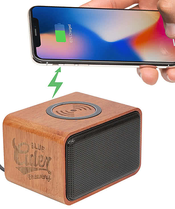Laser Engraved Wood Portable Bluetooth Speaker with Wireless Charging Pad