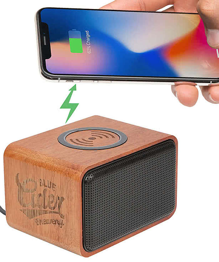 Laser Engraved Wood Portable Bluetooth Speaker with Wireless Charging Pad