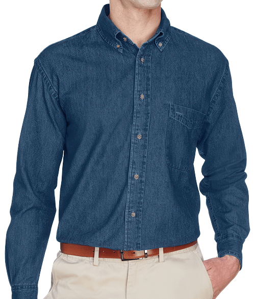 Harriton Denim Button Down Shirt in Dark Denim
