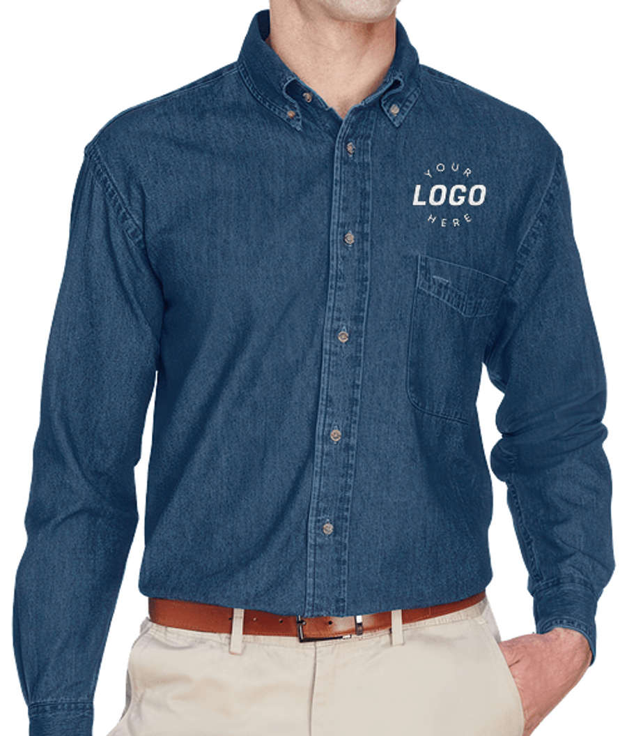 Harriton Denim Button Down Shirt in Dark Denim