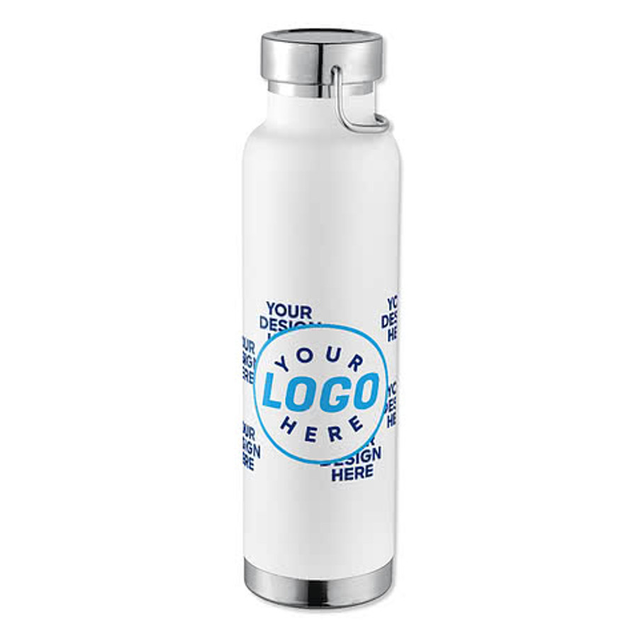 Full Color 22 oz. Thor Copper Vacuum Insulated Water Bottle in White