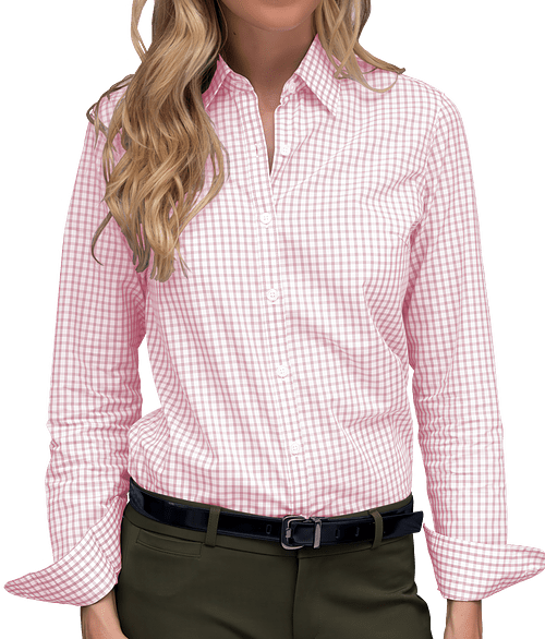 Vansport Women's Easy Care Gingham Dress Shirt in Pink / White