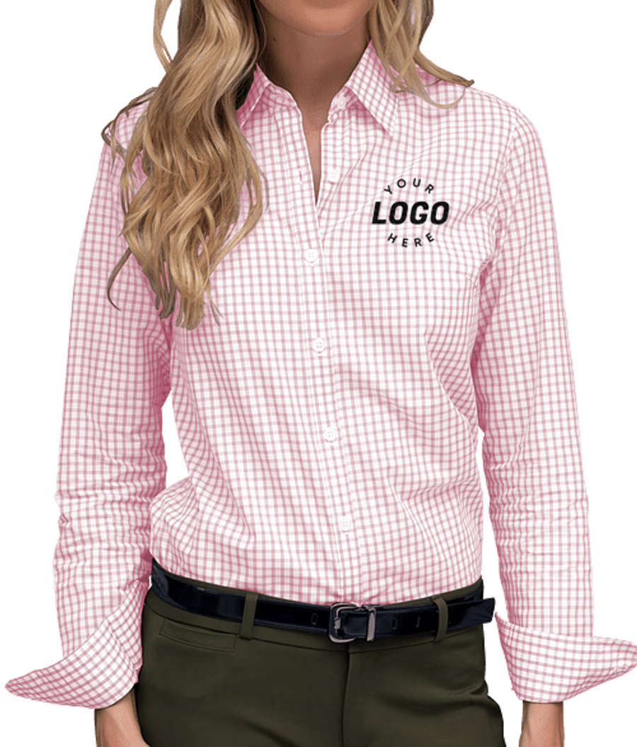 Vansport Women's Easy Care Gingham Dress Shirt in Pink / White