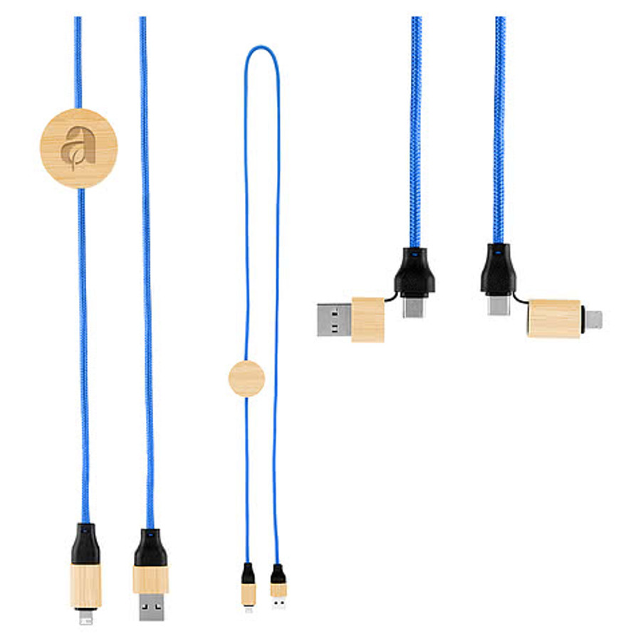 Laser Engraved 60W Bamboo Recycled Fast Charging Cable in FSC BAMBOO GRAY