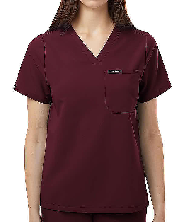 Jaanuu Women's Rhena Essential One-Pocket V-Neck Scrub Top - Printed