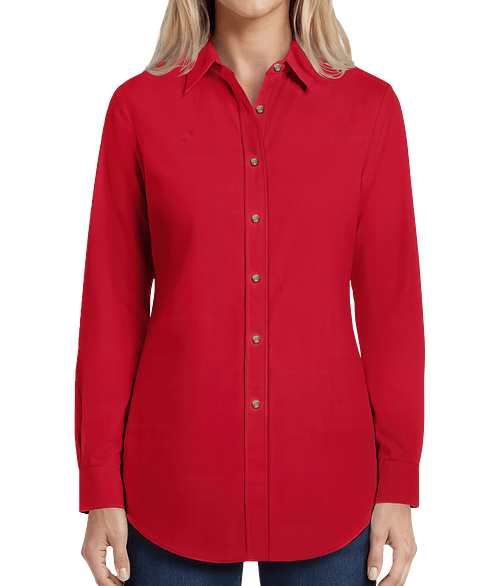 Blue Generation Women's Scotchgard Long Sleeve Dress Shirt - Embroidered in Red