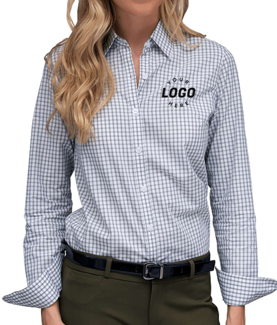 Vansport Women's Easy Care Gingham Dress Shirt in Grey / White