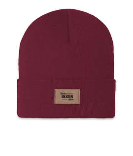 Ahead Newfoundland Cuff Beanie with Tan Rectangle Patch - Color: University Bordeaux