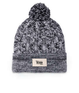 Ahead Aspen Pom Pom Beanie with Ivory Rectangle Patch - Color: Navy / Ivory