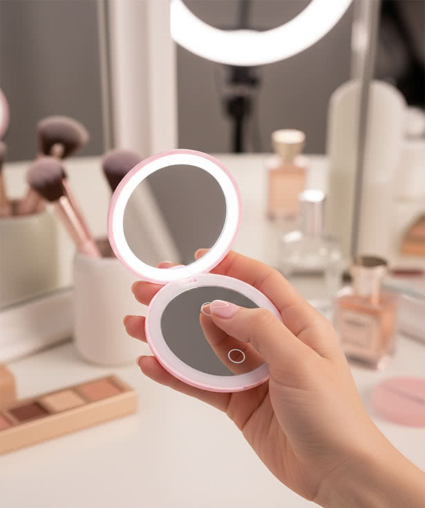 LED Mirror With Dual Magnification