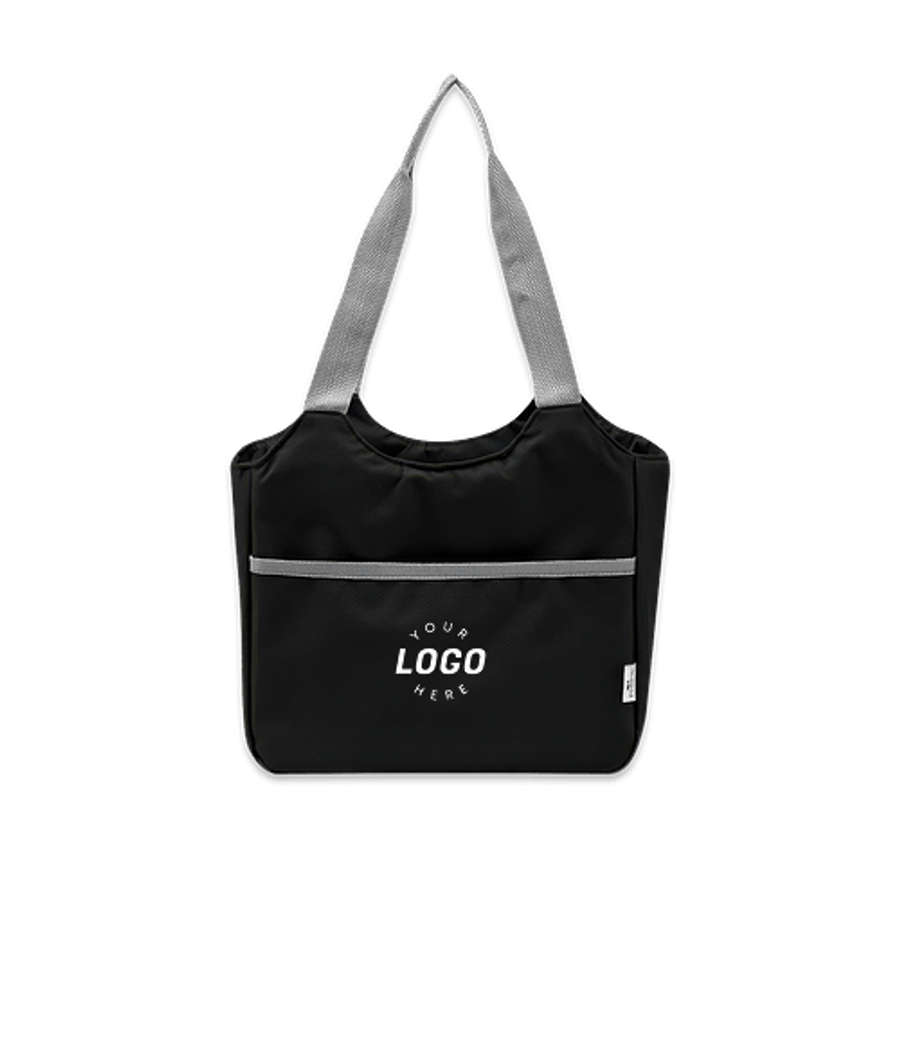 Full Color Ashton Recycled 6 Can Cooler Tote Bag in Black with Gray