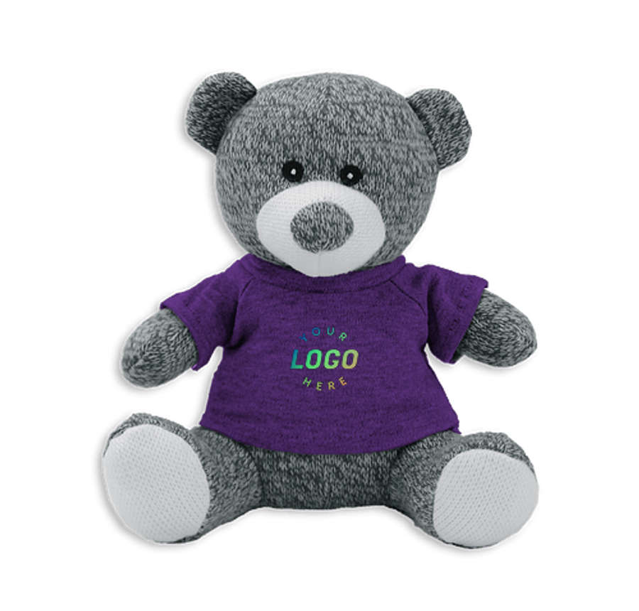 Full Color Knitted 7.5" Gray Teddy Bear Plush Animal in Purple
