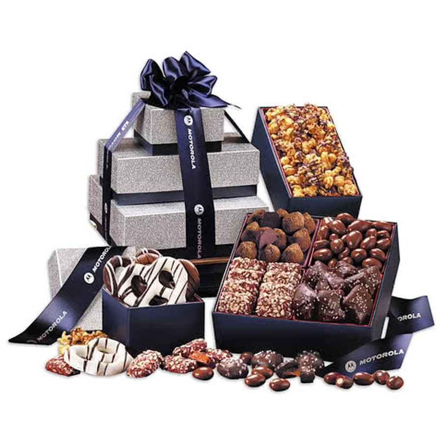 Maple Ridge Farms Silver & Navy Tower of Sweets Gift Set in Navy
