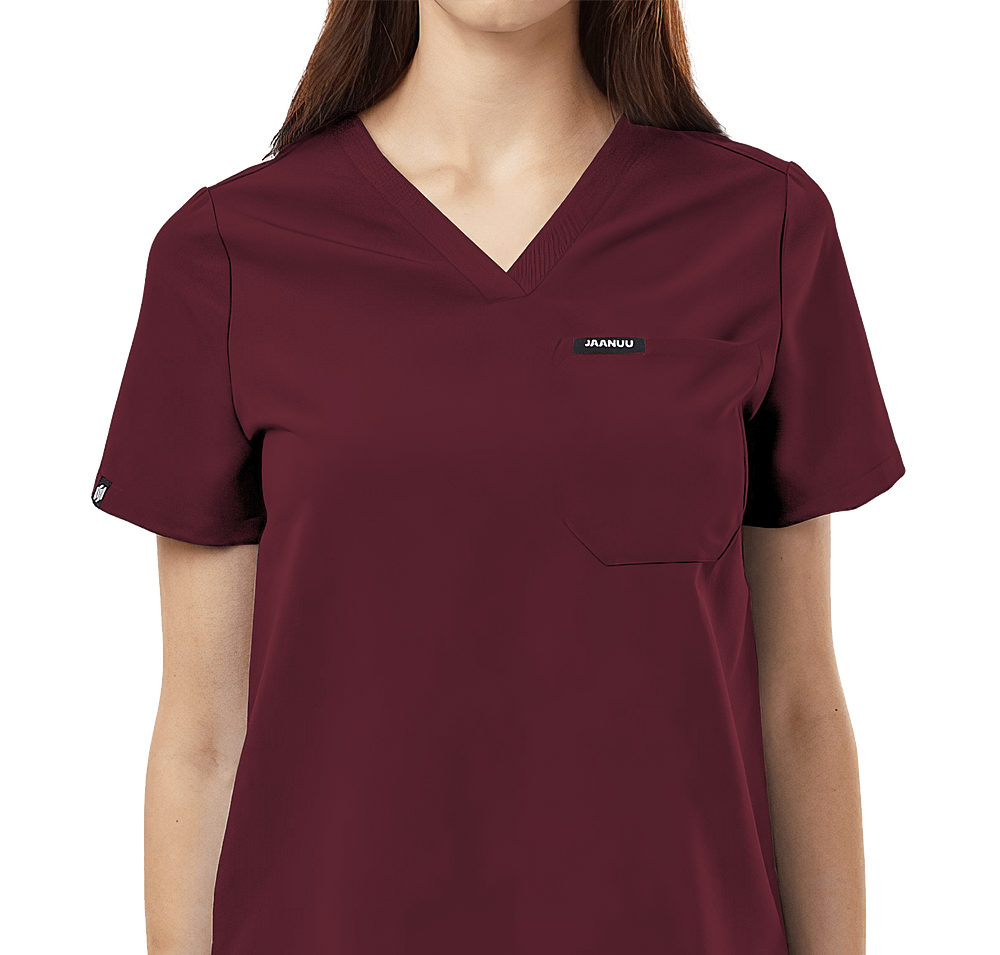 Jaanuu Women's Rhena Essential One-Pocket V-Neck Scrub Top - Embroidered-default