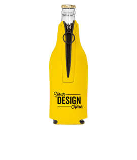Foldable Foam Zipper Bottle Cooler - Color: Yellow