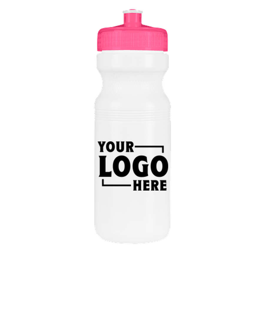 24 oz. Bike Water Bottle in White / Translucent Hot Pink
