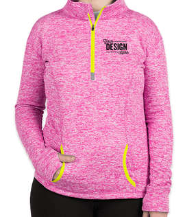 J. America Women's Cosmic Quarter Zip Performance Pullover - Color: Magenta / Neon Yellow