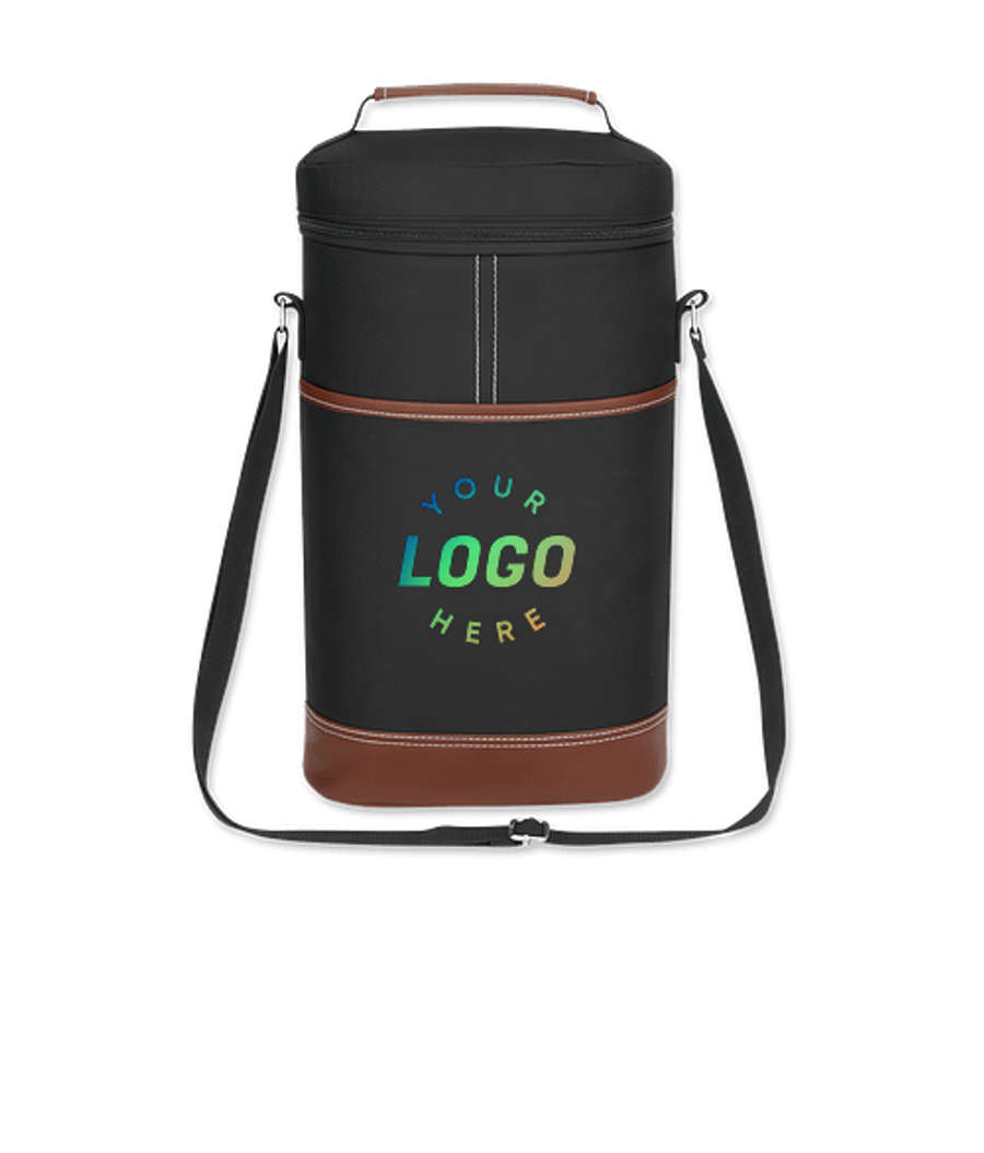 Double Wine Cooler Bag in Black with Brown