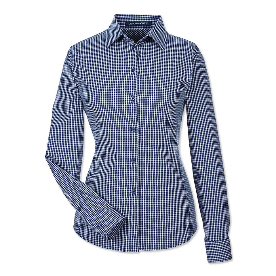 Devon & Jones Women's CrownLux Tonal Mini Check Performance Dress Shirt