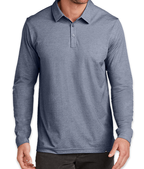 TravisMathew Oceanside Heather Long Sleeve Performance Polo - Printed in Blue Nights Heather
