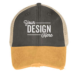 Adams Pigment Dyed Distressed Trucker Hat - Color: Black / Mustard