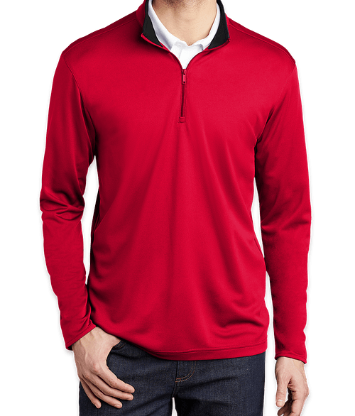 Port Authority Silk Touch Performance Quarter Zip Shirt in Red / Black