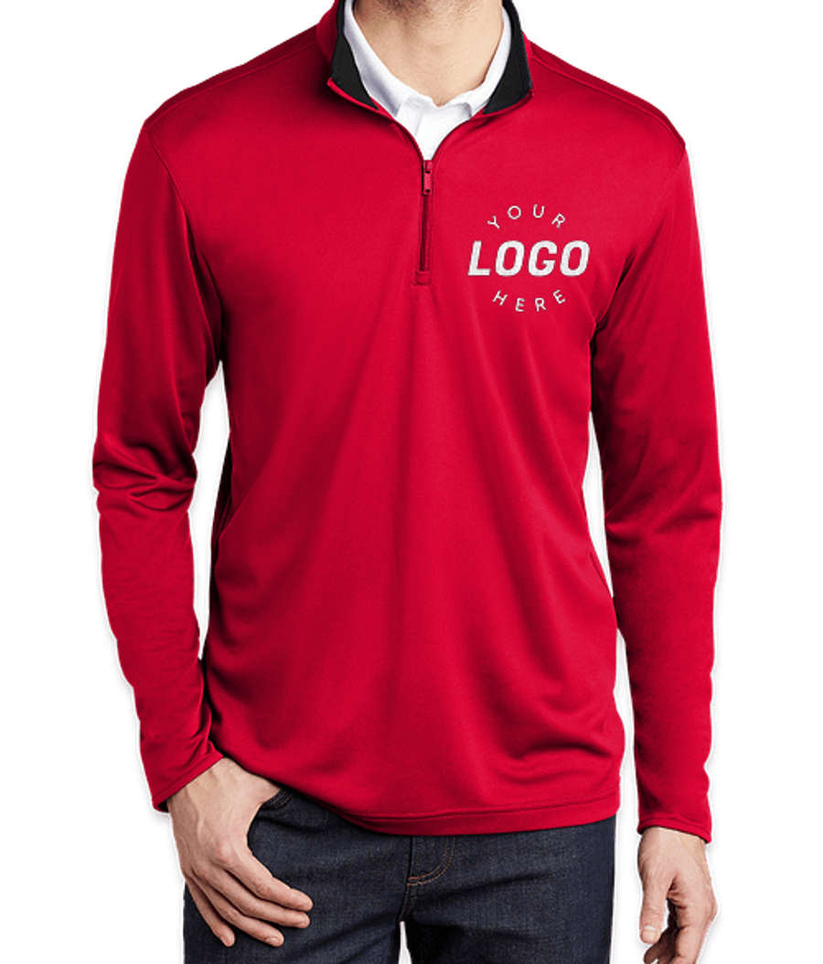 Port Authority Silk Touch Performance Quarter Zip Shirt in Red / Black
