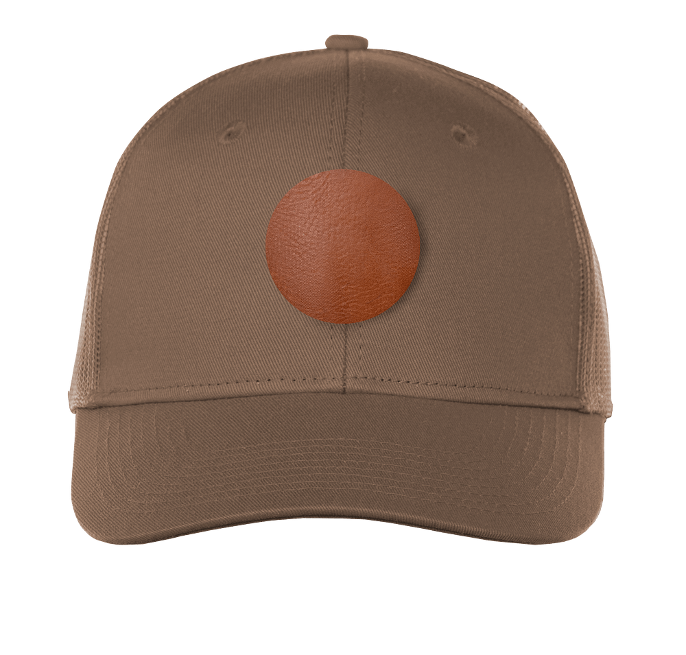 Port Authority Snapback Trucker Hat - Circle Faux Leather Patch - Laser Engraved-default