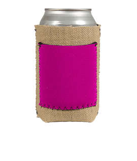Full Color Burlap Can Cooler with Neoprene Pocket - Color: Rose