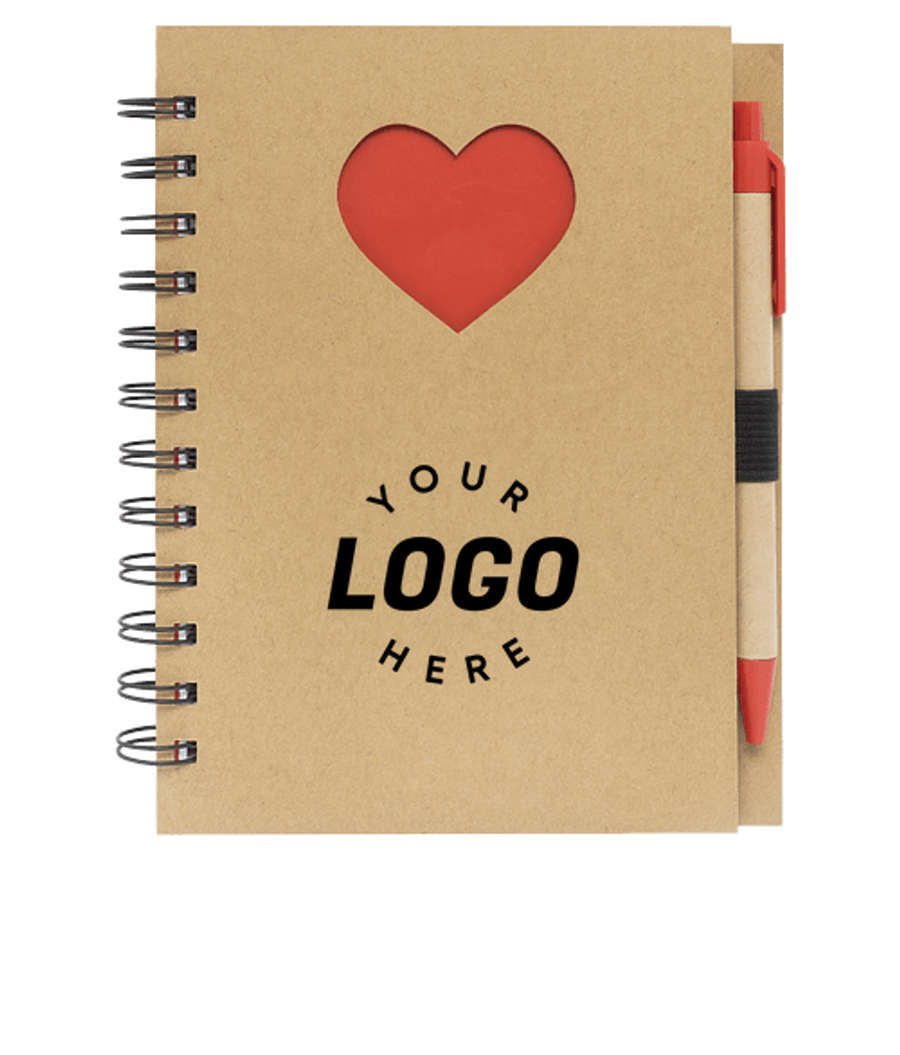 Heart Die Cut Hard Cover Spiral Notebook with Pen in NATURAL