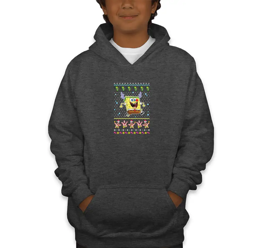 SpongeBob SquarePants - SpongeBob Reindeer Ugly Christmas Sweater - Gildan Youth Midweight 50/50 Pullover Hoodie