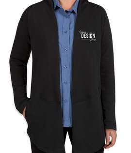 Port Authority Women's Premium Interlock Cardigan - Color: Deep Black / Charcoal Heather
