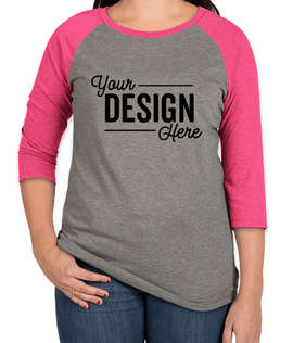 District Women's Tri-Blend Raglan T-shirt - Color: Fuchsia Frost / Grey Frost