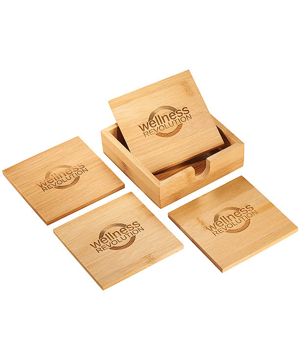Laser Engraved Bamboo Coasters (Set of 4)