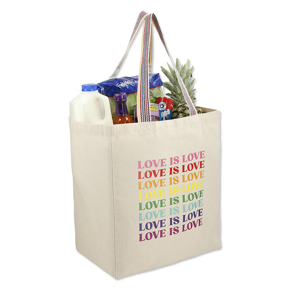 Rainbow Large Recycled Cotton Canvas Grocery Tote Bag