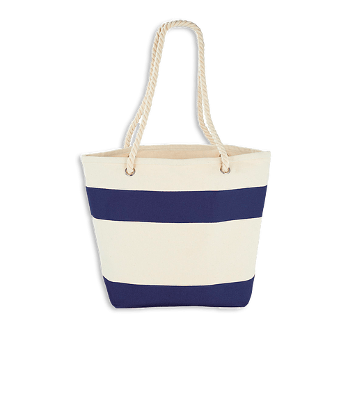 Capri Stripes Cotton Canvas Shopper Tote Bag in Navy