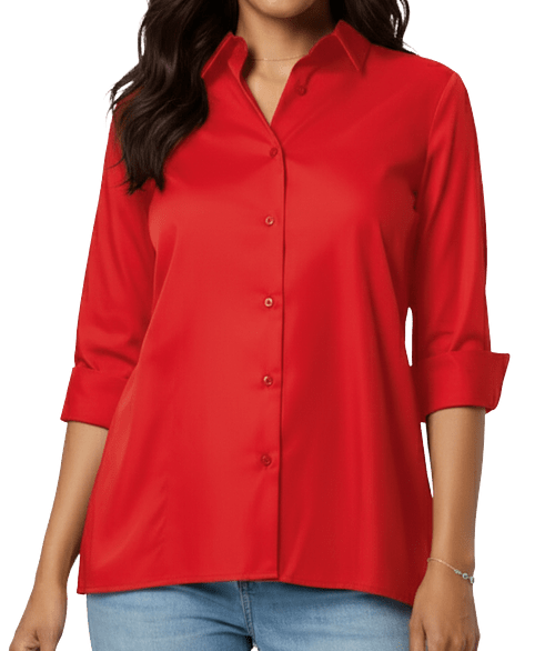 Blue Generation Women’s Studio Poplin 3/4 Sleeve Swing Shirt - Embroidered in Red