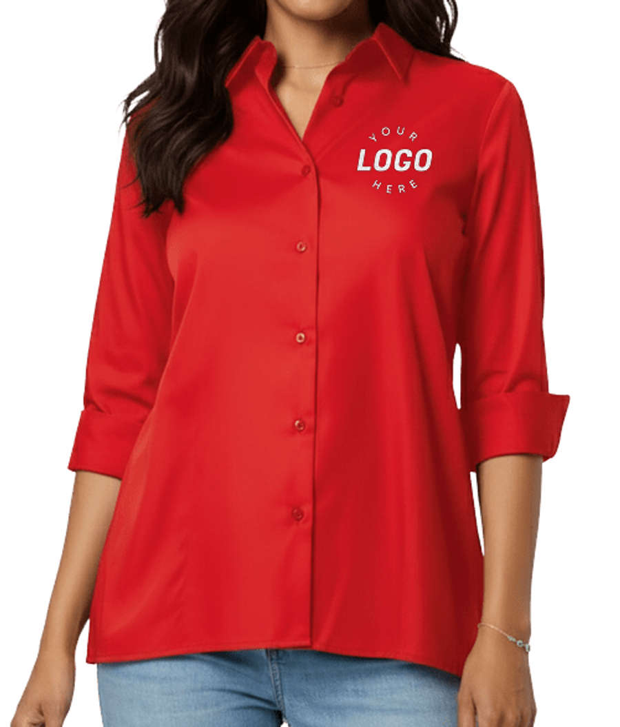 Blue Generation Women’s Studio Poplin 3/4 Sleeve Swing Shirt - Embroidered in Red