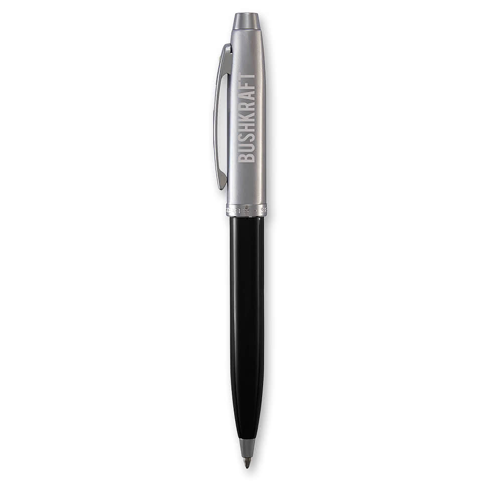 Laser Engraved Sheaffer 100 Glossy Black and Chrome Ballpoint Pen (blue ink)