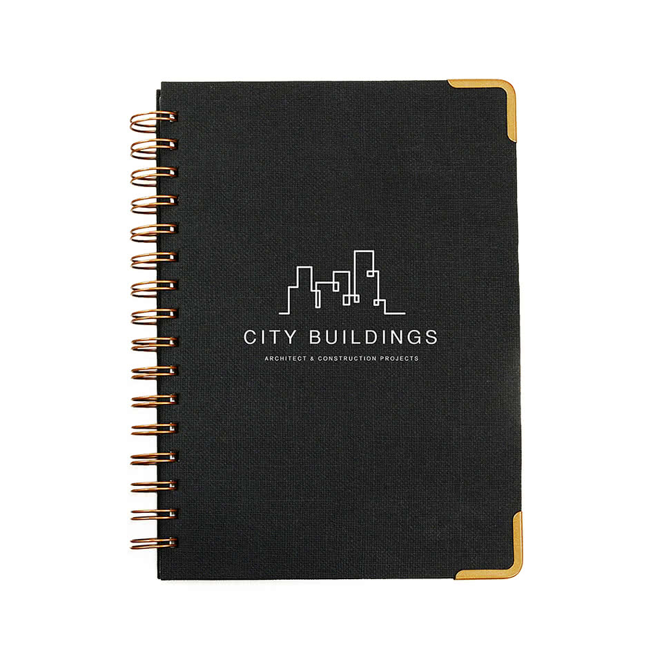 Full Color Woven Paper Hard Cover Notebook with Metal Accents