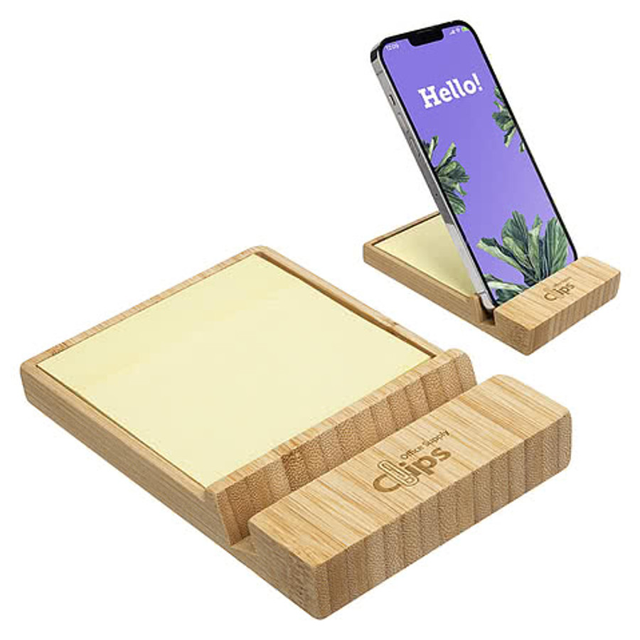 Bamboo Sticky Note Dispenser with Phone Holder in Bamboo
