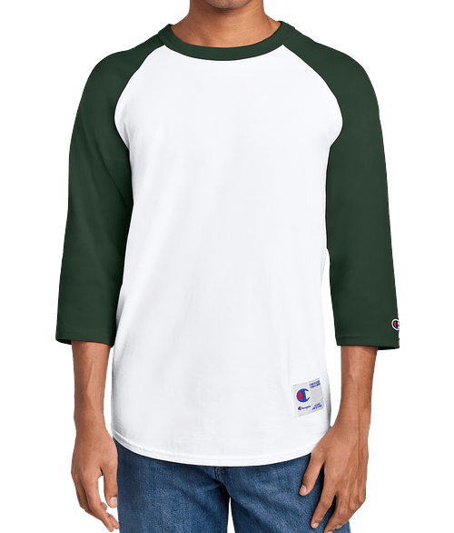 Champion Midweight Raglan T-shirt in White/ Dark Green