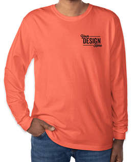 Comfort Colors 100% Cotton Long Sleeve T-Shirt - Embroidered - Color: Bright Salmon