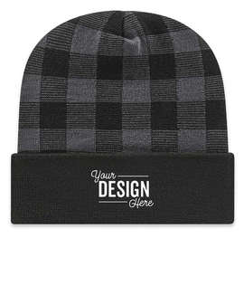 Cap America USA-Made Plaid Cuffed Beanie - Color: Black/Dark Heather