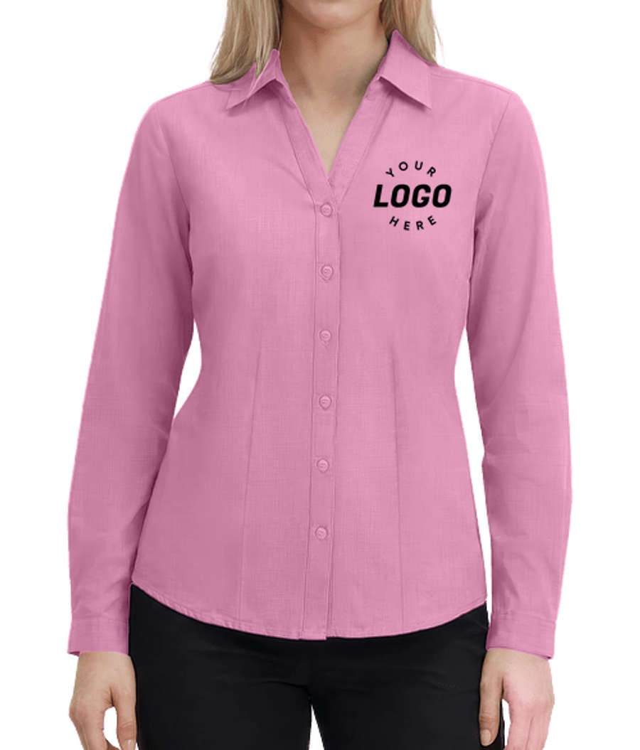 Blue Generation Women’s Untucked Crossweave Long Sleeve Dress Shirt - Printed in Rose