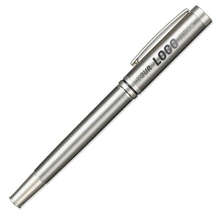 Laser Engraved Recycled Stainless Steel Rollerball Pen (black ink) in Silver