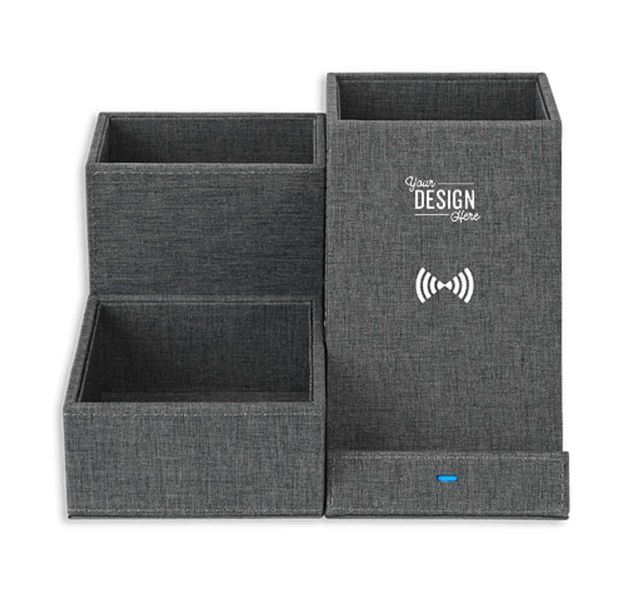 Laser Engraved Eden Wireless Charging Desk Organizer in Charcoal Heather