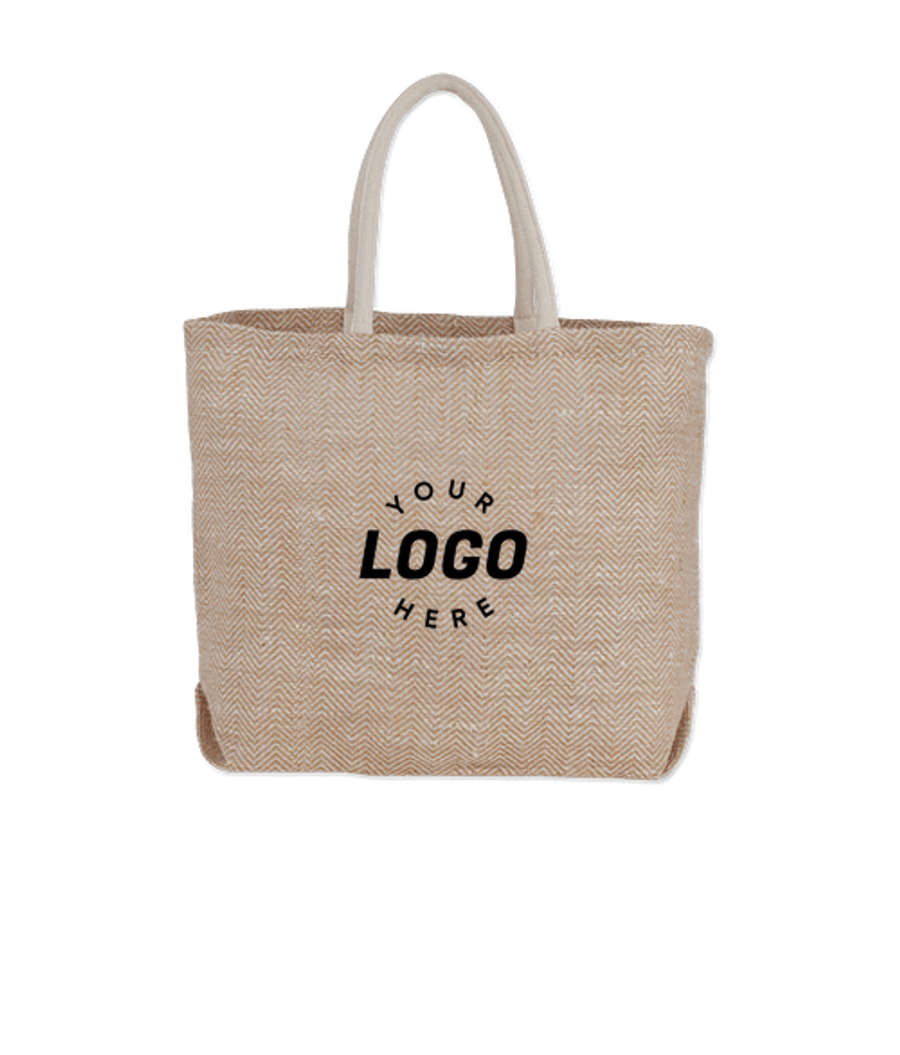 Large Herringbone Jute Tote Bag in Natural